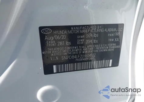 2020 Hyundai Elantra Value Edition z USA, uszkodzony, nr VIN 5NPD84LF2LH614122